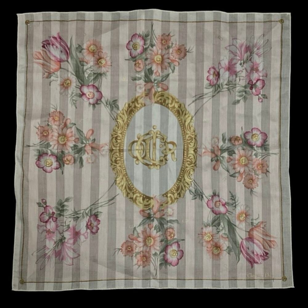 Christian Dior Scarf With Beautiful Pink Floral Print And Gold Logos - Picture 2 of 6